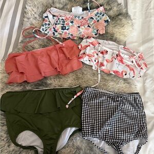 Floral and Flamingo Bikini Tops with High-Waisted Bottoms Whimsy Tail